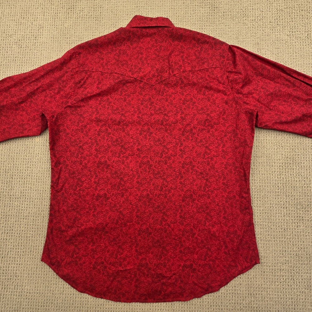Ely Cattleman Red Paisley Western Pearl Snap Long Sleeve Shirt Mens XL - Picture 3 of 7